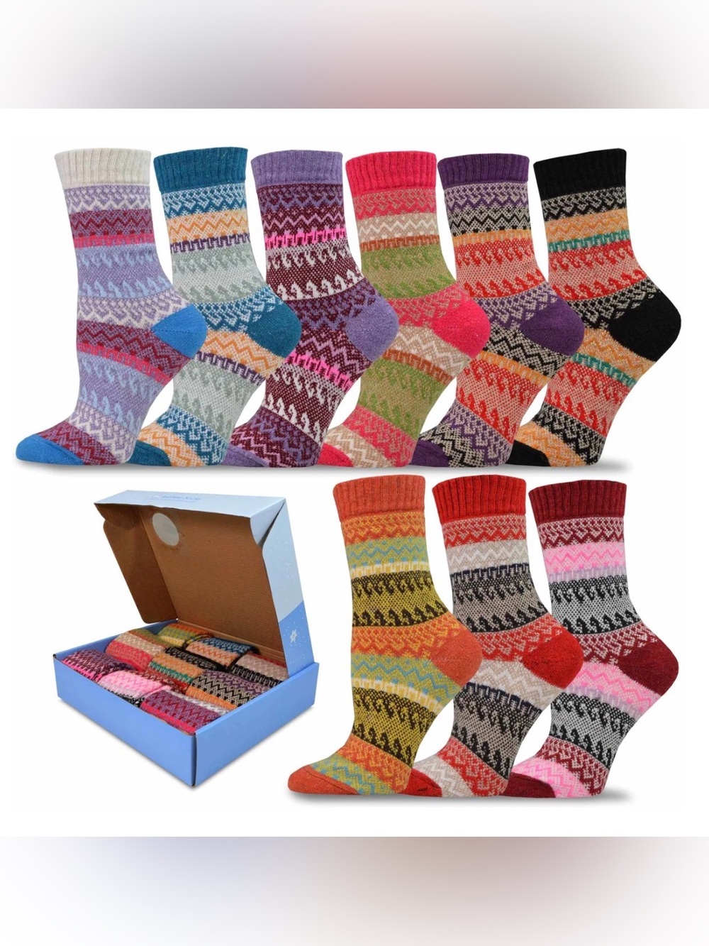 NIB TeeHee Women’s Jacquard Fun Crew Socks Gift Box 9 Pair